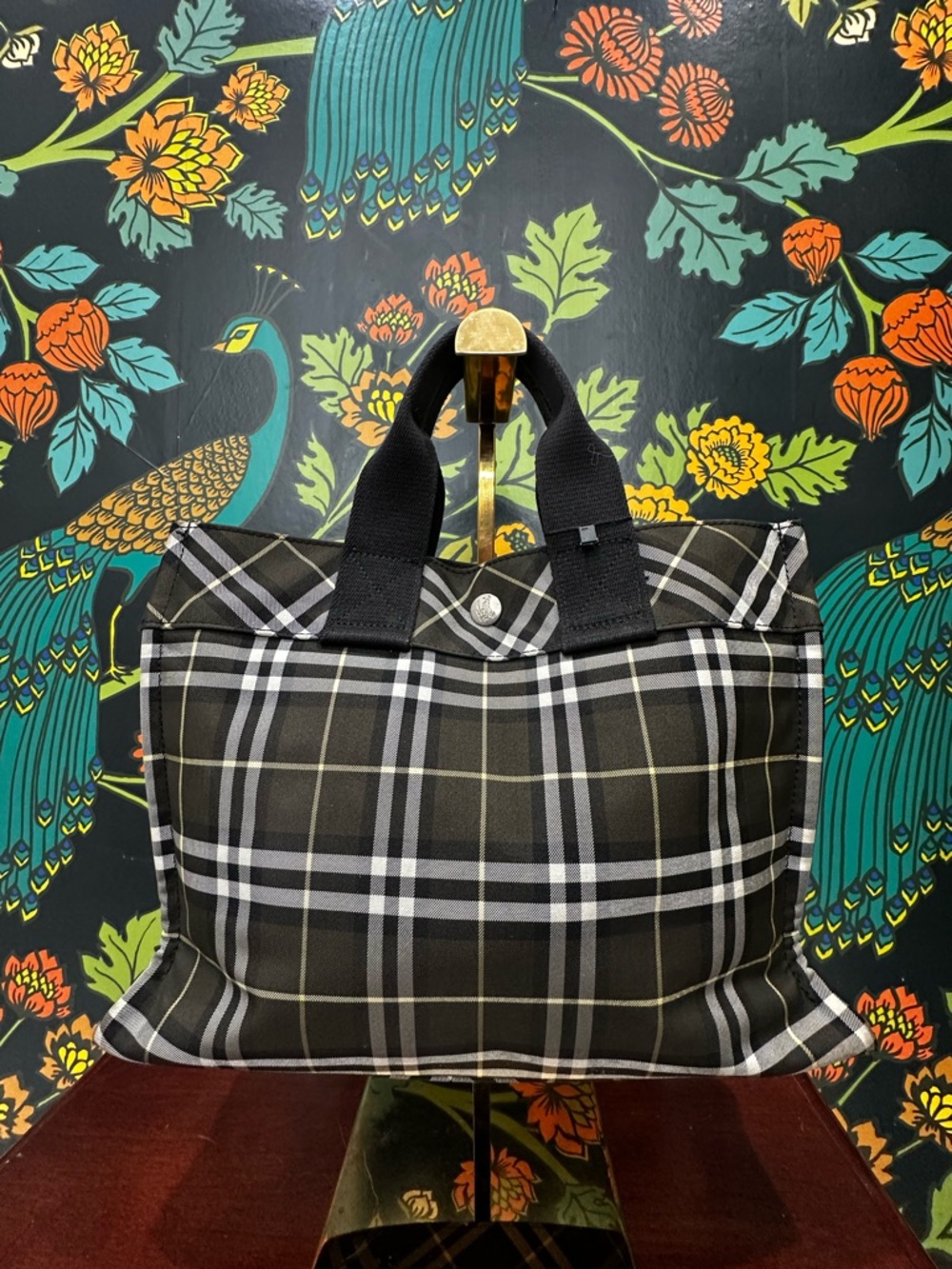 Burberry Plaid Nylon Tote Black Nova Check Mini Shopper NWOT - Picture 4 of 12